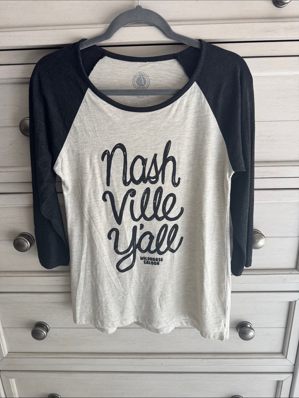 Nashville Y'all Raglan Long Sleeve Tee - Black & Cream SZ M